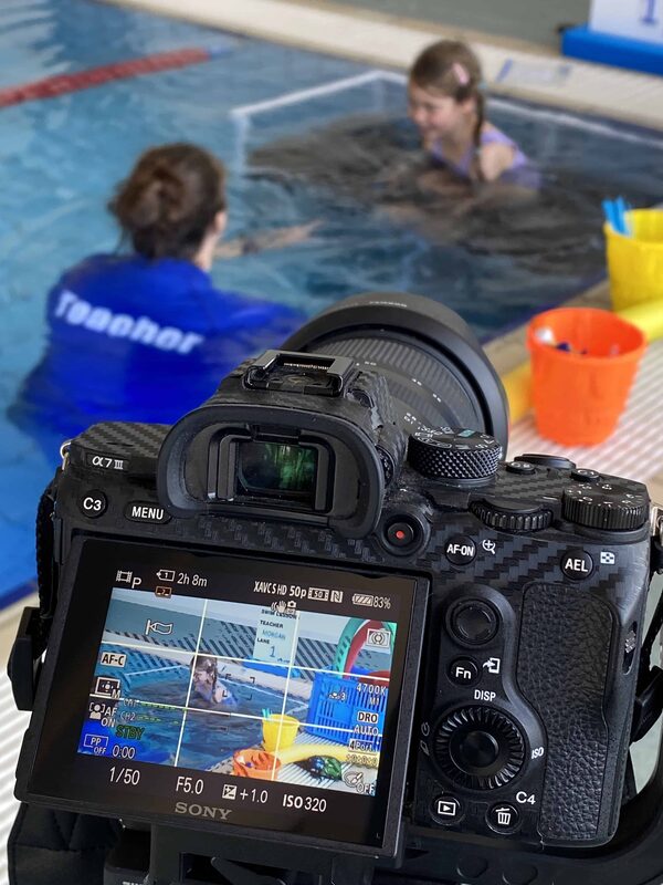 Filming a swim school lesson